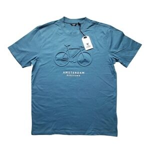 FOX Originals Amsterdam Biketown Men's‎ T-Shirt Blue Crew Neck Graphic Tee M